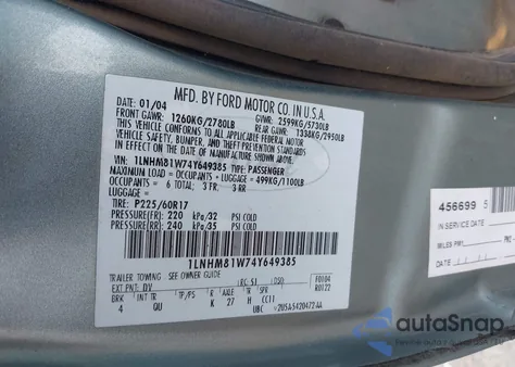 2004 Lincoln Town Car Signature from USA, damaged, VIN 1LNHM81W74Y649385